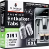 The image shows the packaging of CLENESSO Premium Entkalker Tabs, a descaling product for coffee machines. Produktbild-Vorschau