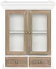 A white wall-mounted cabinet with two glass doors and two drawers, featuring a distressed wood finish on the doors and drawers. Anteprima dell’immagine prodotto