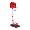 A red and black basketball hoop with a basketball on a black base, isolated on a white background. Podgląd zdjęcia produktu