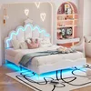 A child's bedroom with a white bed featuring a crown-shaped headboard with blue LED lights. Náhľad obrázku produktu