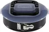 A black springform cake pan with a clear plastic lid and a black handle. Produktbild-Vorschau