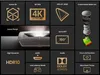 A dark background with various feature callouts and an image of a projector. Produktbild-Vorschau