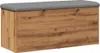A storage bench with a wood-effect finish and a gray upholstered top. Produktbild-Vorschau