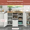 A kitchen cart with various storage compartments, including wine racks, shelves, and drawers, is shown in a kitchen setting. Voir les images du produit