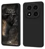 A black smartphone case is shown from the front and back, with the front displaying a lock screen. Produktbild-Vorschau