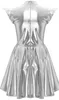 Damen Alien Kostüm Metallic Kleid Gr L Silber mit Fühler Produktbild-Vorschau 5