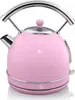 A pink electric kettle with a chrome handle and base, shown from the front. Produktbild-Vorschau
