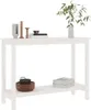 A white wooden console table with decorative items on top and on the lower shelf. Náhled obrázku produktu