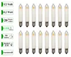 A product shot of multiple LED filament candle bulbs arranged in rows on a white background, with informational text labels on the left side. Produktbild-Vorschau