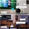 Collage showing two scenes of smart home devices controlling a TV. The top scene shows an Alexa device and the bottom scene shows a Google Home device. Produktbild-Vorschau