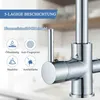 A close-up of a kitchen faucet with informational icons and text overlays. Produktbild-Vorschau