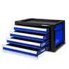A black and blue metal tool chest with four drawers pulled out. Produktbild-Vorschau