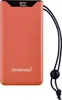 A product shot of an orange power bank with a digital display showing 90% charge and a black lanyard attached. Voir les images du produit