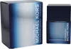 Michael Kors Extreme Sky Eau de Toilette im blauen Glasflakon mit dunklem Deckel, daneben passende Verpackung mit Farbverlauf von Silber zu Blau. Podgląd zdjęcia produktu