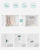 A collage showing a white shoe rack with different shoe storage configurations and assembly instructions. Produktbild-Vorschau