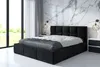 A modern bedroom with a large black upholstered bed. Produktbild-Vorschau