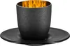 A black espresso cup with a gold interior sits on a matching black saucer, presented against a white background. Náhled obrázku produktu
