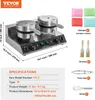 Collage showing a double-headed waffle maker with specifications and included accessories. Náhled obrázku produktu
