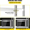 A diagram showing adjustable shelf height and two images of a microwave oven on a shelf. Podgląd zdjęcia produktu