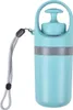 A teal colored portable poop scooper with a gray strap is shown against a white background. Produktbild-Vorschau