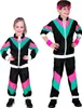 Two children, a boy and a girl, are posing in matching retro-style tracksuits. Produktbild-Vorschau