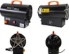 A collage of four images showing a black gas heater from different angles, including front, side, and back views. Anteprima dell’immagine prodotto