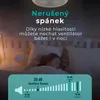 A girl sleeping in a bed with a ceiling fan above, and a graphic illustrating decibel levels. Náhled obrázku produktu
