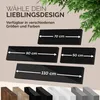 A marketing image showing different sizes of black shelves with dimensions indicated. Produktbild-Vorschau