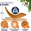 A wooden lounger with dimensions and feature callouts. Produktbild-Vorschau