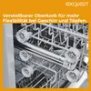 Close-up view of the adjustable upper rack of a dishwasher, showing its wheels and support structure. The image has an orange header with text and a logo. Produktbild-Vorschau