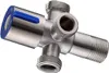 A close-up studio shot of a 3-way angle valve. Náhľad obrázku produktu