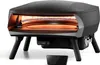 A black pizza oven with its internal heating elements glowing orange, shown from a front-diagonal angle on a white background. Produktbild-Vorschau