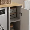 A close-up view of a washing machine cabinet with its door open, revealing storage baskets and a jar inside. Náhled obrázku produktu