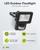 A product image showcasing an LED outdoor floodlight with a motion sensor, along with feature callouts. Produktbild-Vorschau