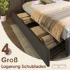 A bed frame with open storage drawers filled with folded linens, set in a bedroom environment. Náhled obrázku produktu