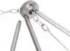 Close-up of a metal tripod stand with chains and hooks, likely for outdoor cooking or camping. Produktbild-Vorschau