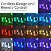A collage of images showcasing LED candles in various colors and settings, with text highlighting features. Produktbild-Vorschau
