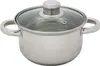 A stainless steel pot with a glass lid and a silver handle, isolated on a white background. Produktbild-Vorschau