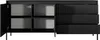 A black sideboard with its doors and drawers open, revealing the interior. Produktbild-Vorschau