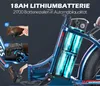 Close-up of an electric bicycle's battery and frame, with inset images showing assembly or usage steps. Produktbild-Vorschau
