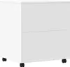A white rolling cabinet with two drawers. Voir les images du produit