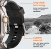 Close-up of a watch band with descriptive text overlays, set against a desert landscape. Anteprima dell’immagine prodotto