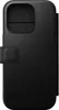 A black leather iPhone case is shown from the front. Produktbild-Vorschau