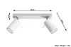 A white ceiling light fixture with two adjustable spotlights, shown with dimensions indicated by measurement lines and text. Produktbild-Vorschau