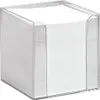 A clear plastic box filled with white paper notes. Produktbild-Vorschau