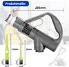 Product image with dimensions and included accessories, with a faded vacuum cleaner in the background. Produktbild-Vorschau