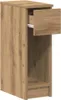A close-up, studio shot of a narrow wooden cabinet with one drawer partially open. Podgląd zdjęcia produktu