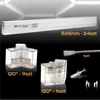 A collage of product components for LED lighting, including a light bar, connectors, and mounting hardware, set against a black background. Náhled obrázku produktu