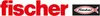 The image shows the brand logo and name 'fischer' in red text, followed by a black rectangular box containing a stylized fish symbol with the word 'fischer' inside it in white text. Podgląd zdjęcia produktu