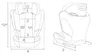 Diagrams of a child car seat with dimensions indicated. Náhled obrázku produktu